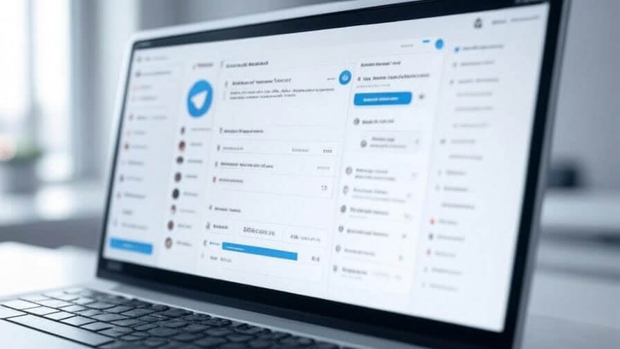 Antarmuka desktop Telegram dengan folder chat terorganisir